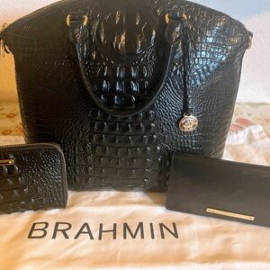 Brahmin Black Embossed Shoulder Bag